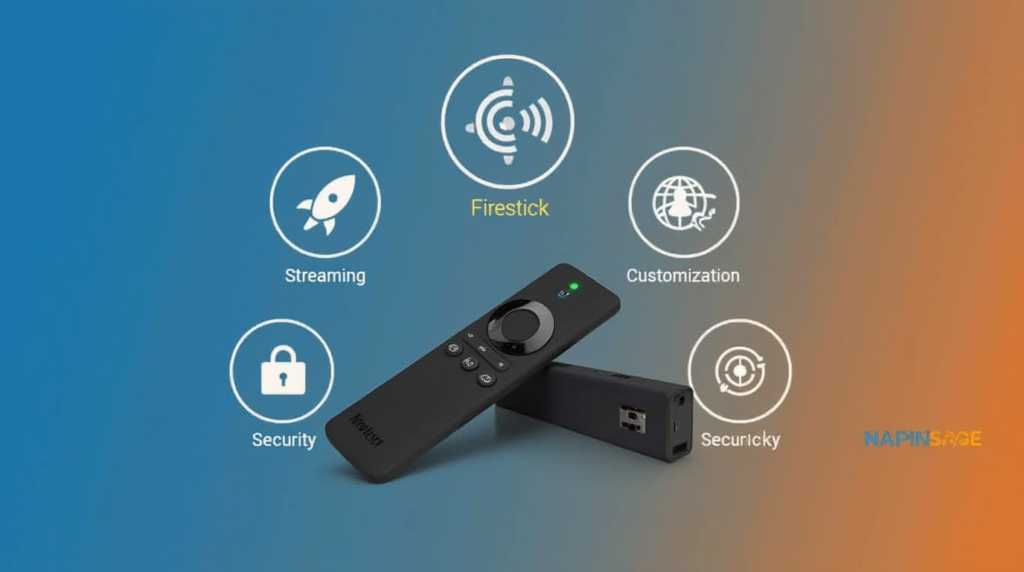 An image summarizing Firestick jailbreaking with icons for streaming, security, and customization, and the text 'Final Thoughts' in bold