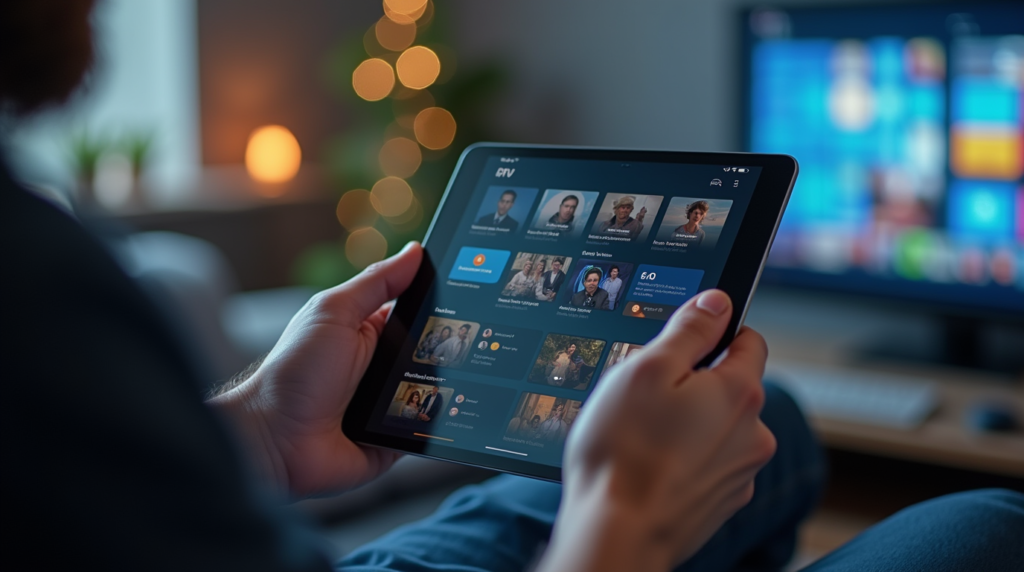 User-friendly IPTV website interface on a tablet, showcasing intuitive navigation and seamless video streaming for a better user experience