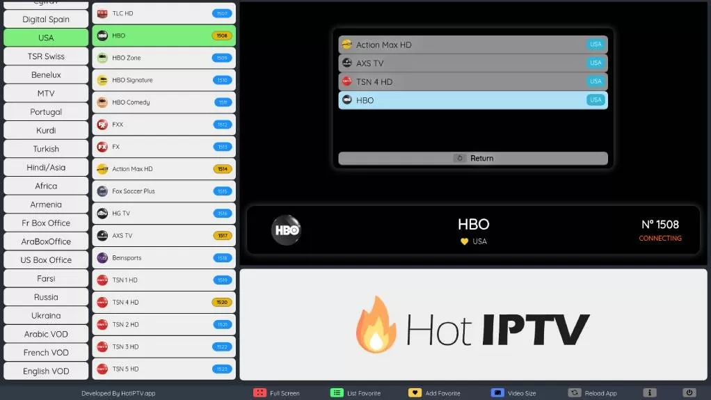 HOT IPTV player interface